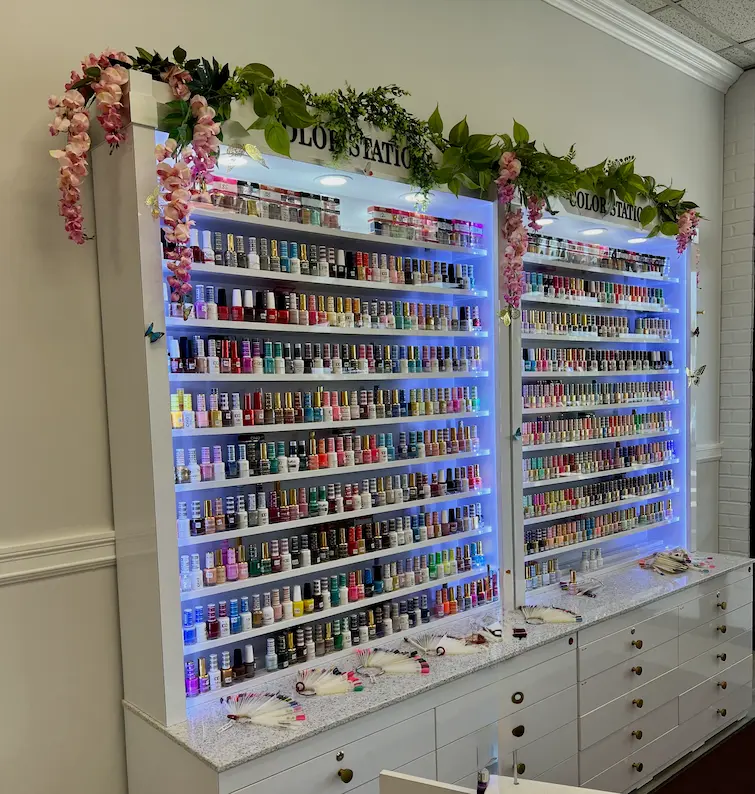 Nail polish color wall at Hollywood Nails
